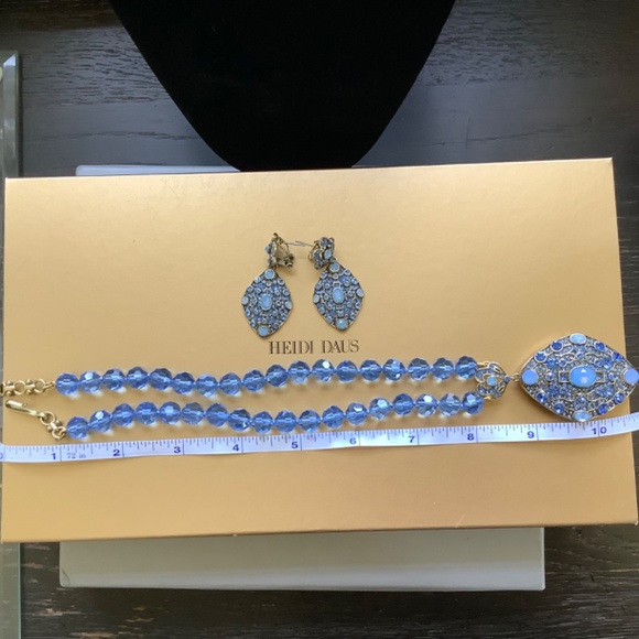 Heidi Daus Set Crystal Blue Locket Necklace & Earrings - Picture 9 of 15